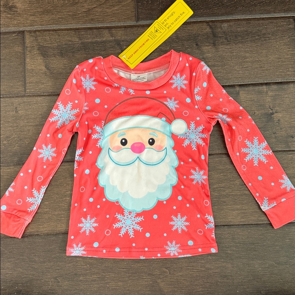 ๐3/$15 Santa Claus Snow Flakes Child Coral Pajamas NEW - Picture 2 of 7